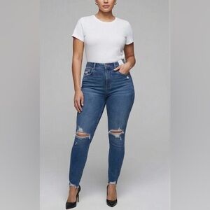 Good American Good Waist High Rise Skinny Jeans Distressed Raw Hem Size 8/29 NWT